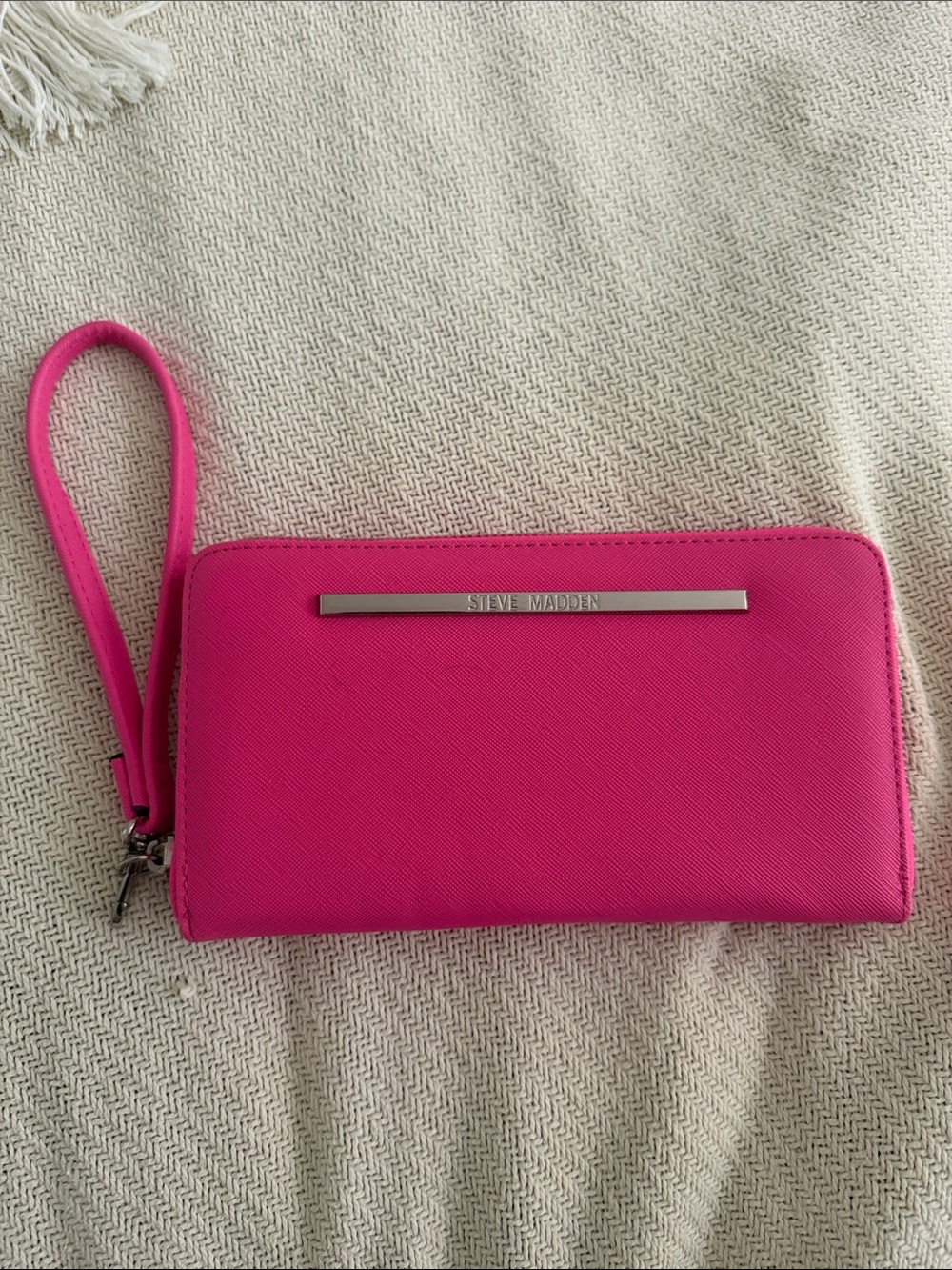 Steve Madden Hot Pink Wristlet Wallet with Metal Logo Bar
